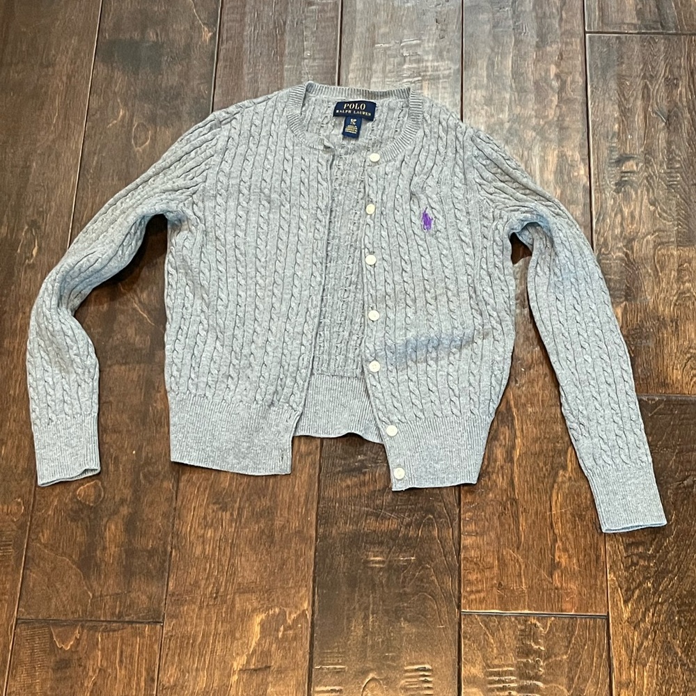 Polo Ralph Lauren grey cardigan w purple logo